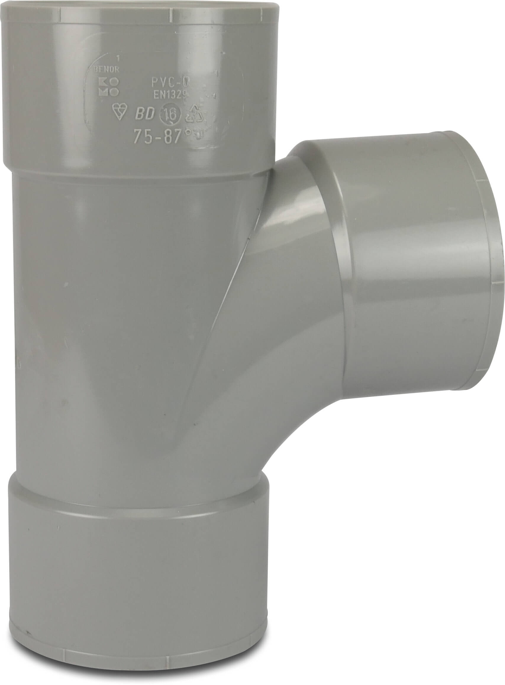 T-Stück 87° strömungsoptimiert PVC-U 50 mm Klebemuffe Grau KOMO