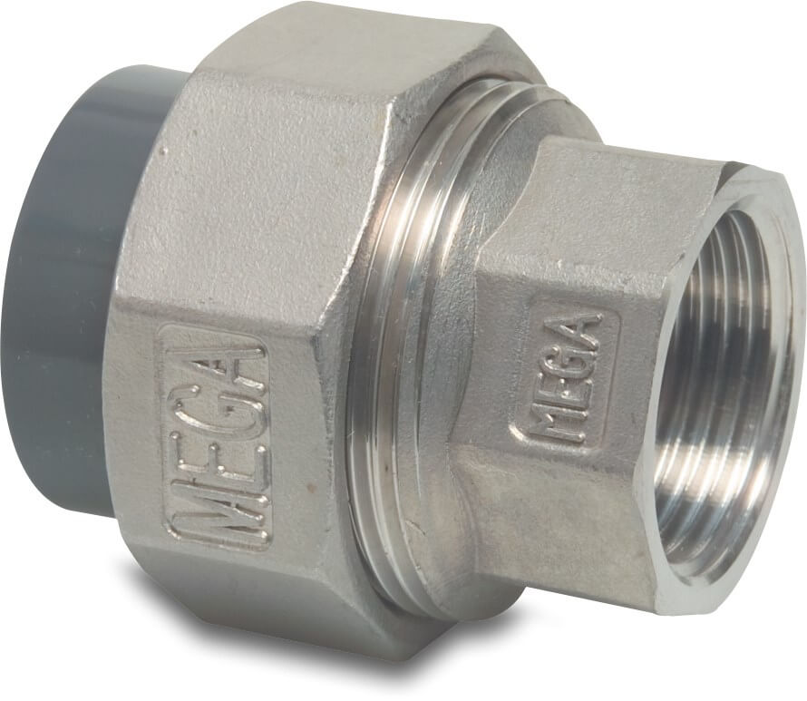 Profec Union adaptor PVC/stainless steel 20 mm x 1/2" glue socket x female thread 10bar grey