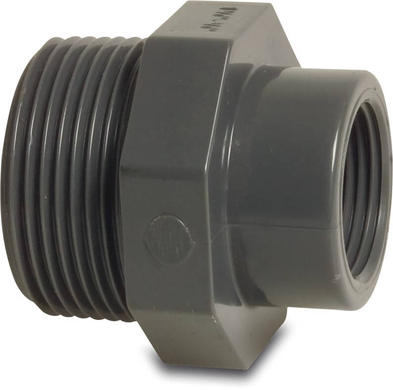 VDL Reducer nipple PVC-U 3/8" x 1/4" male thread x female thread 10bar grey type plain