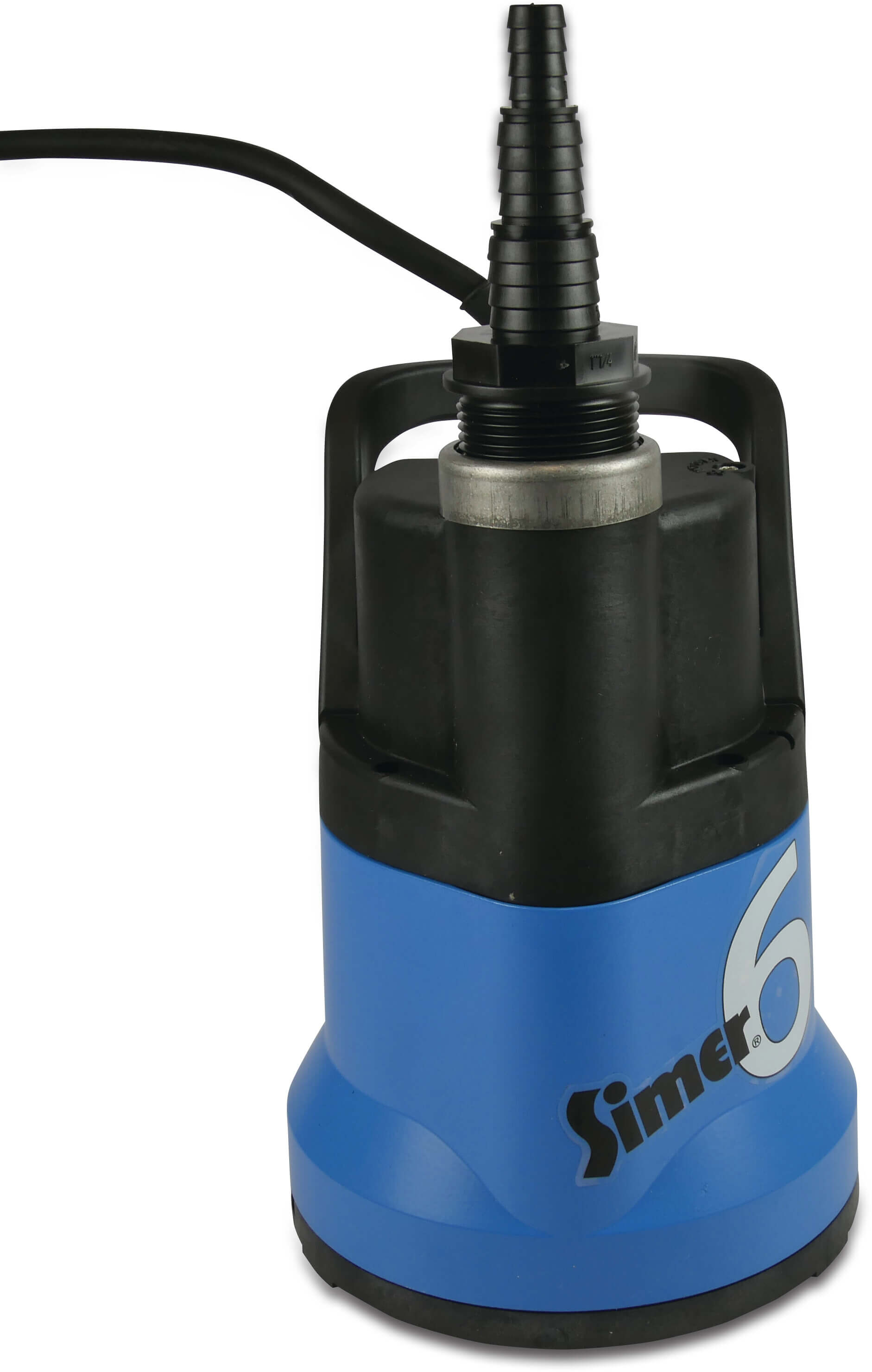 Simer Submersible pump with plain inlet fibre-reinforced plastic 1" hose tail 230VAC black/blue