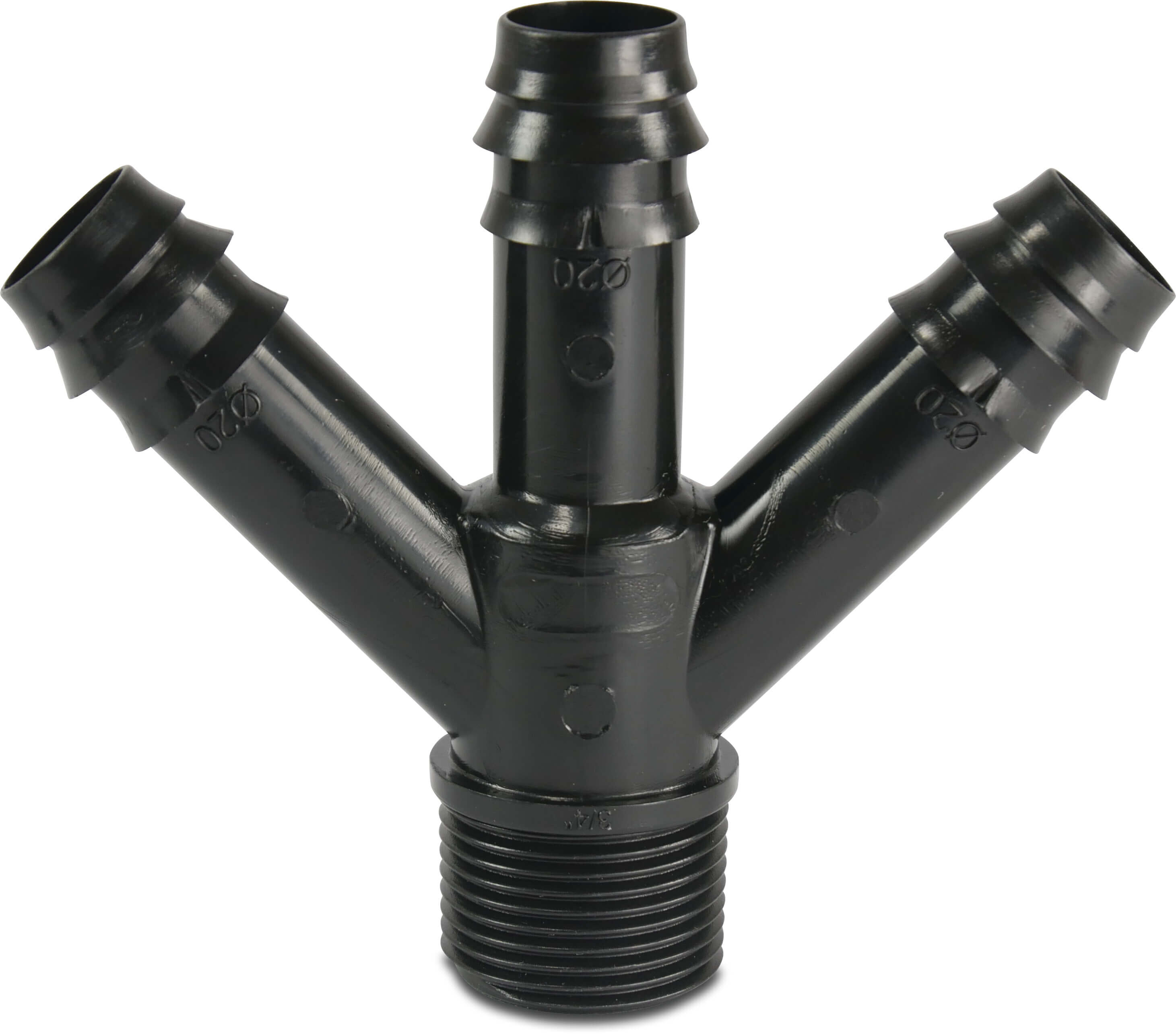 3-Wege Verteiler POM 16 mm x 3/4" Tülle x Außengewinde 4bar Schwarz