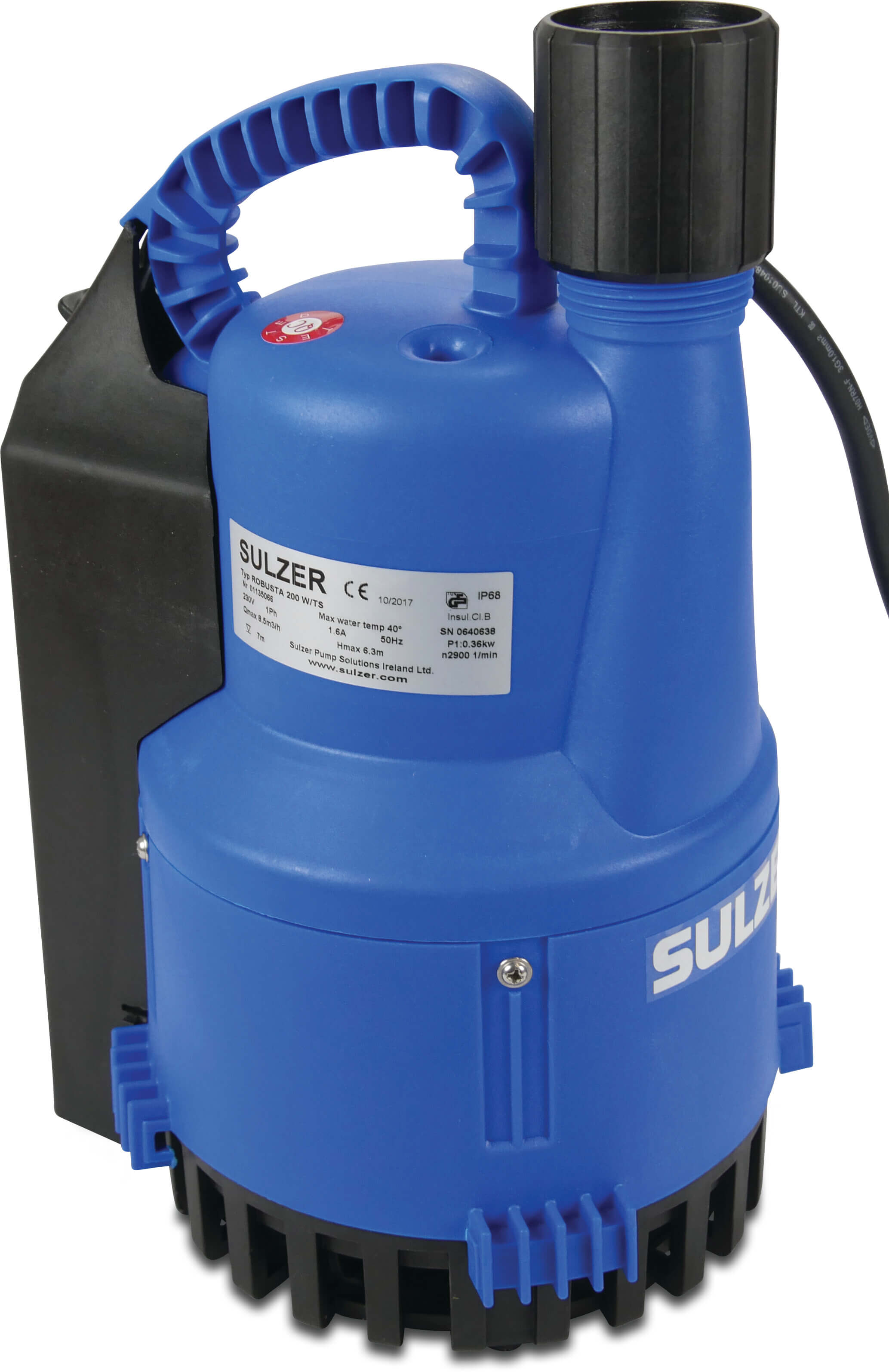 Submersible pump PP 1 1/4" female thread 1,6A 230VAC black/blue type Robusta 200TS with float switch