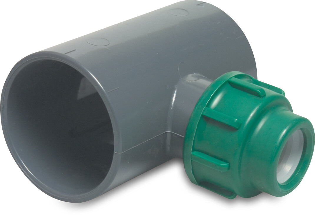 VDL Adaptor T-piece 90° PVC-U/PP 10bar glue socket x compression x glue socket grey/green