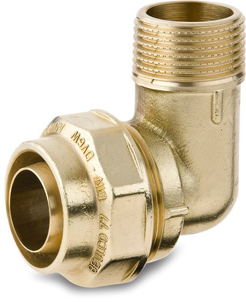 Beulco Adaptor elbow 90° brass 40 mm x 1 1/4" compression x male thread SDR 9 10bar KIWA type 7730