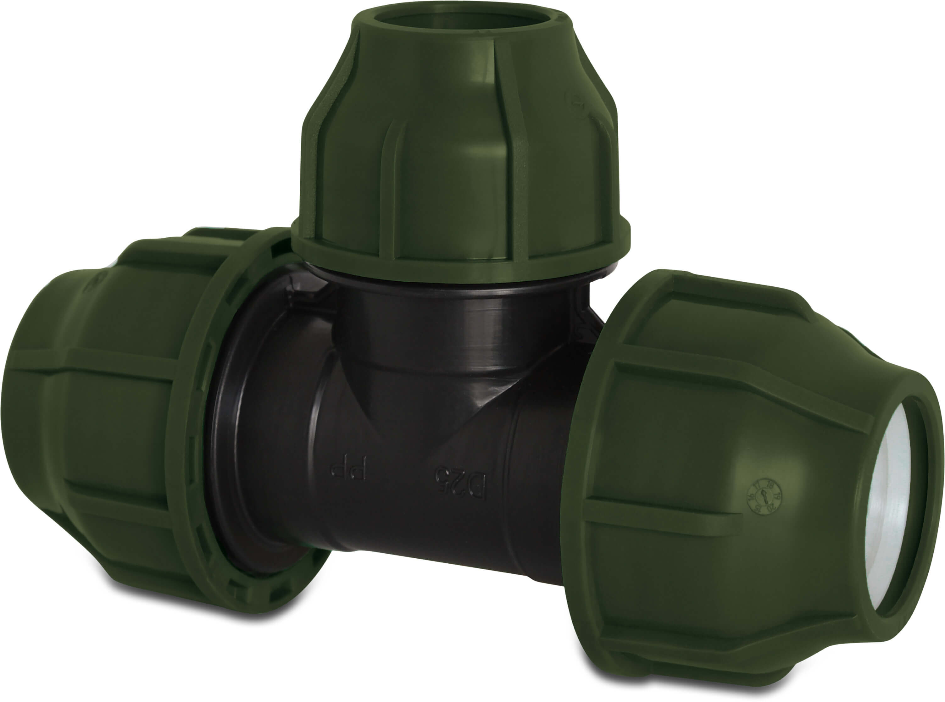 Reducer T-piece 90° PP 50 mm x 40 mm x 50 mm compression 10bar black/green