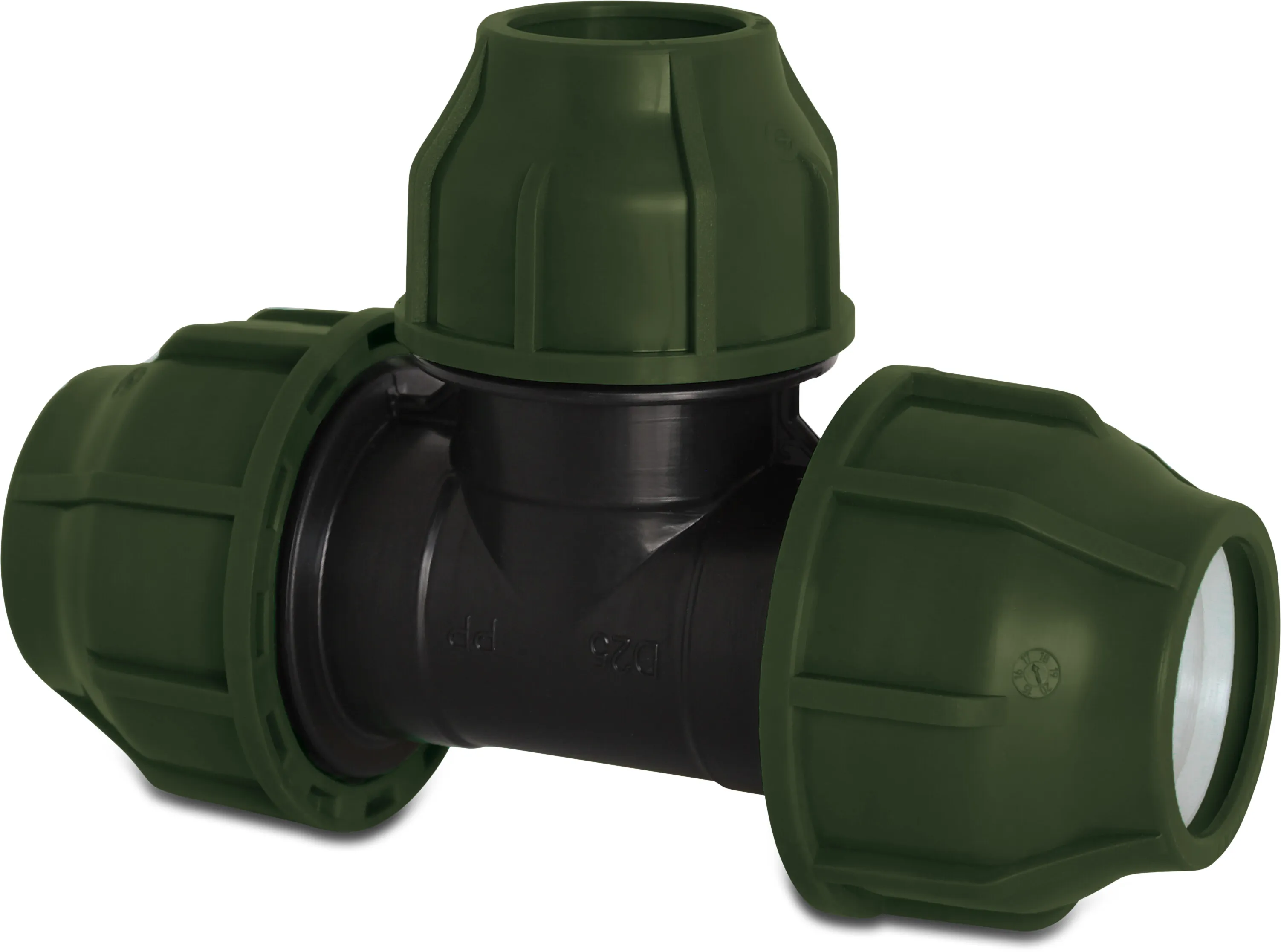 Reducer T-piece 90° PP 50 mm x 40 mm x 50 mm compression 10bar black/green