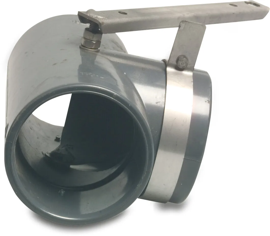 T-stuk 90° met RVS handbediende klep PVC-U 110 mm lijmmof type met RVS hendel