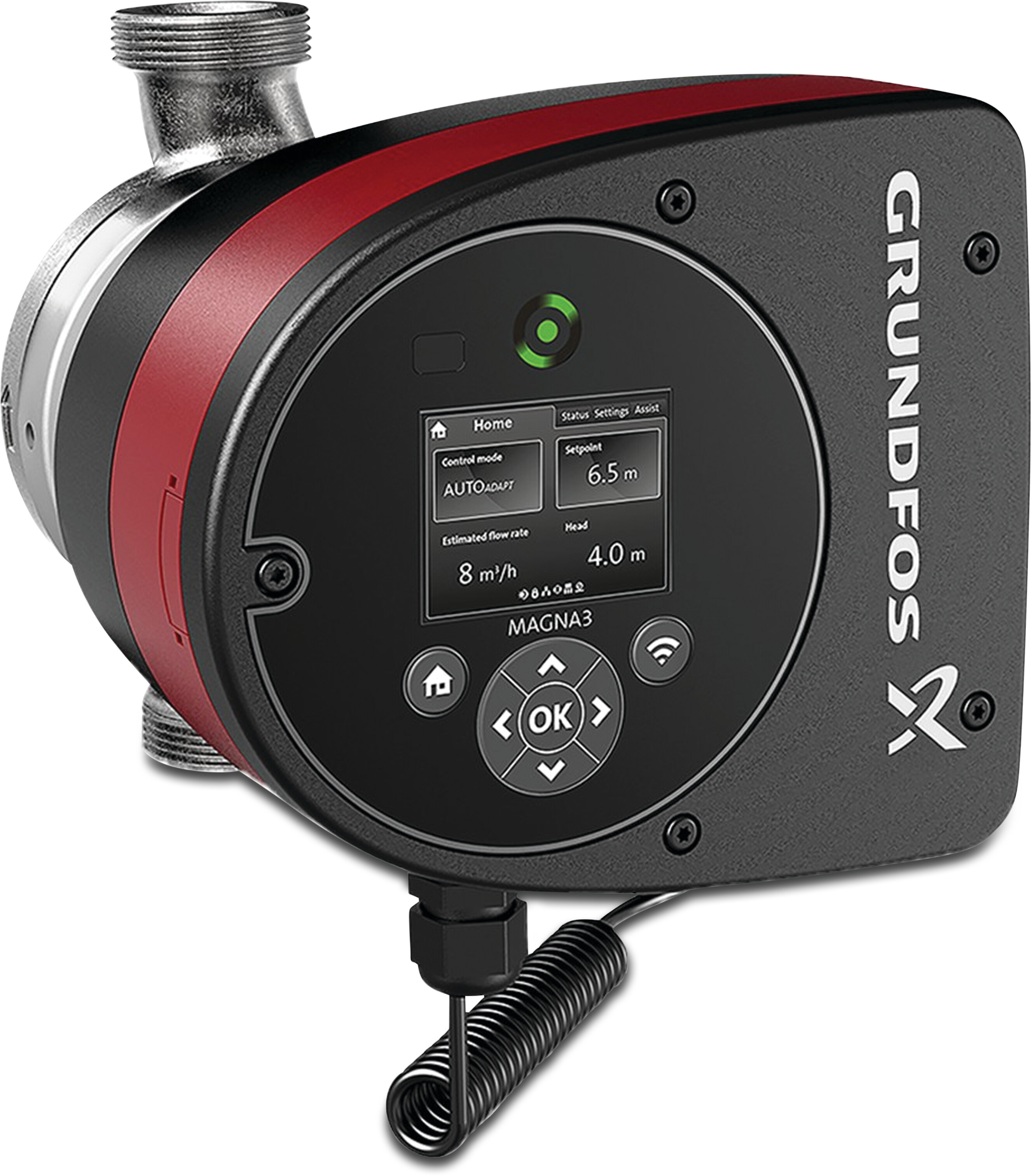 Grundfos Variable speed circulation pump stainless steel 1.5" male thread 10bar 0.75A 230VAC black/red WRAS type MAGNA3 25-60N (180)