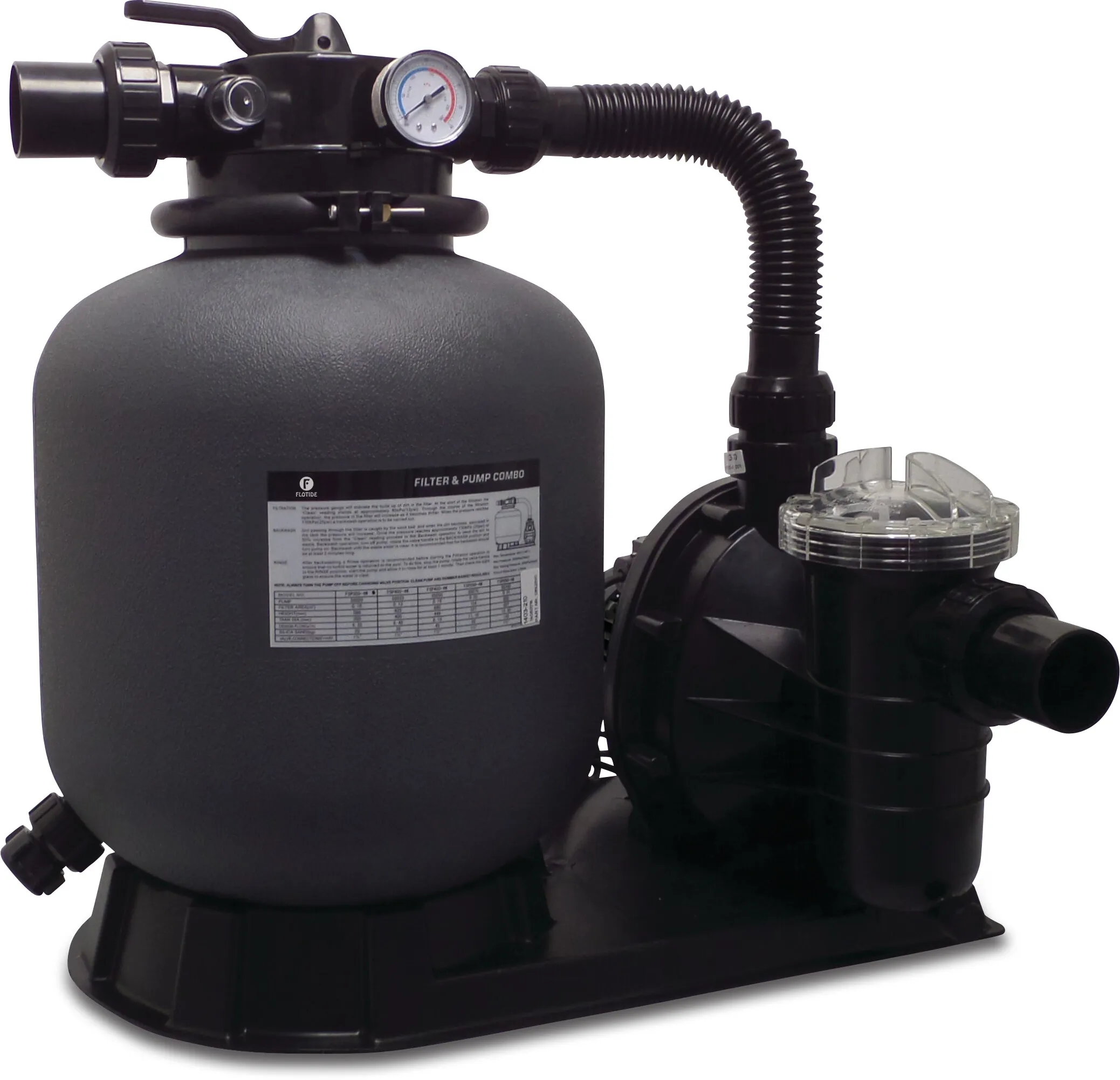 Flotide Pool filter set PE 50 mm / 1 1/2" metric/imperial glue socket 2bar 230VAC grey type FSP400-4W with RCD plug