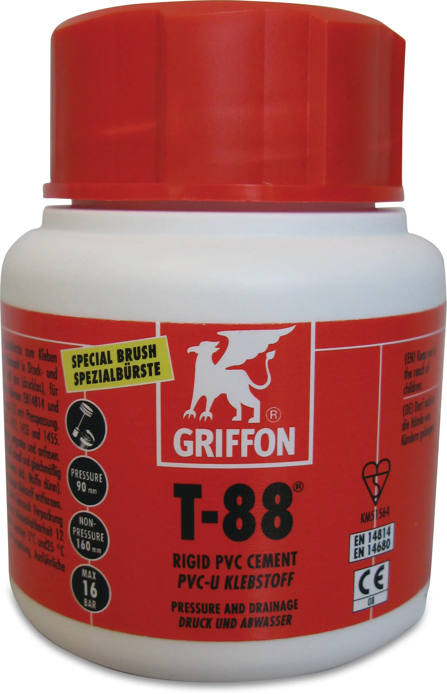 Griffon PVC-lijm 0,1ltr met kwast KIWA type T-88 label NL/FR