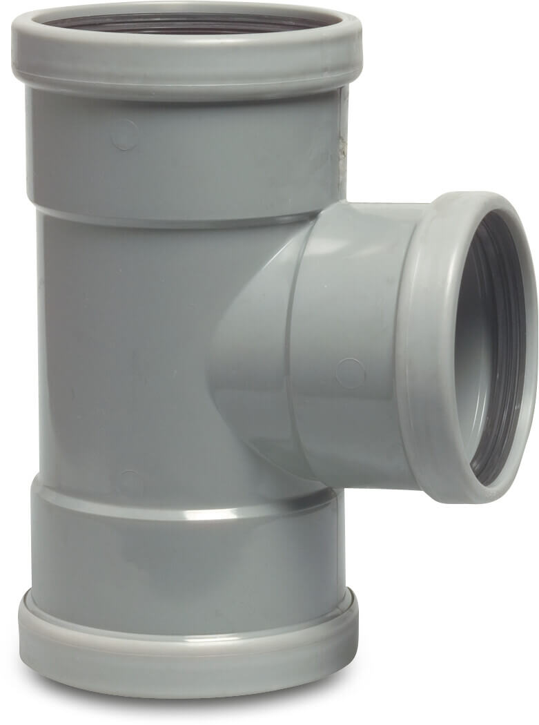Drainage reducer T-piece 87° PVC-U 200 mm x 160 mm x 200 mm SN4 ring seal grey KOMO/BENOR
