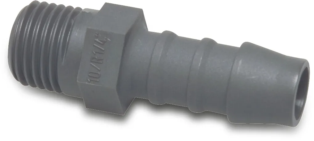 Hose tail adaptor nylon 3/4" x 19 mm male thread x hose tail 10bar grey