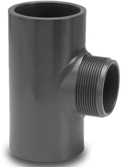VDL Adaptor T-piece 90° PVC-U 32 mm x 1" x 32 mm glue socket x male thread x glue socket 16bar grey