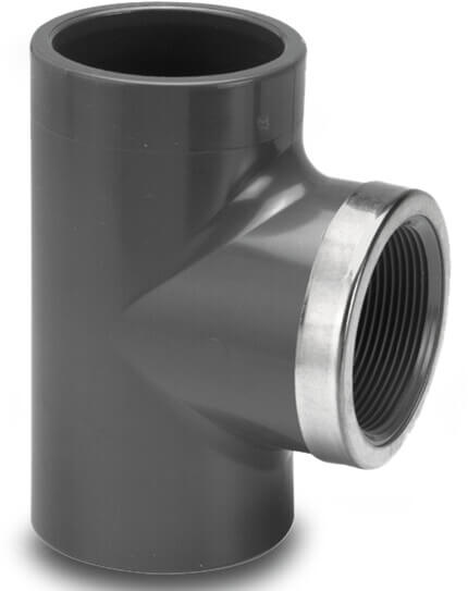 VDL Adaptor T-piece 90° PVC-U 32 mm x 1" x 32 mm glue socket x female thread x glue socket 16bar grey type reinforced