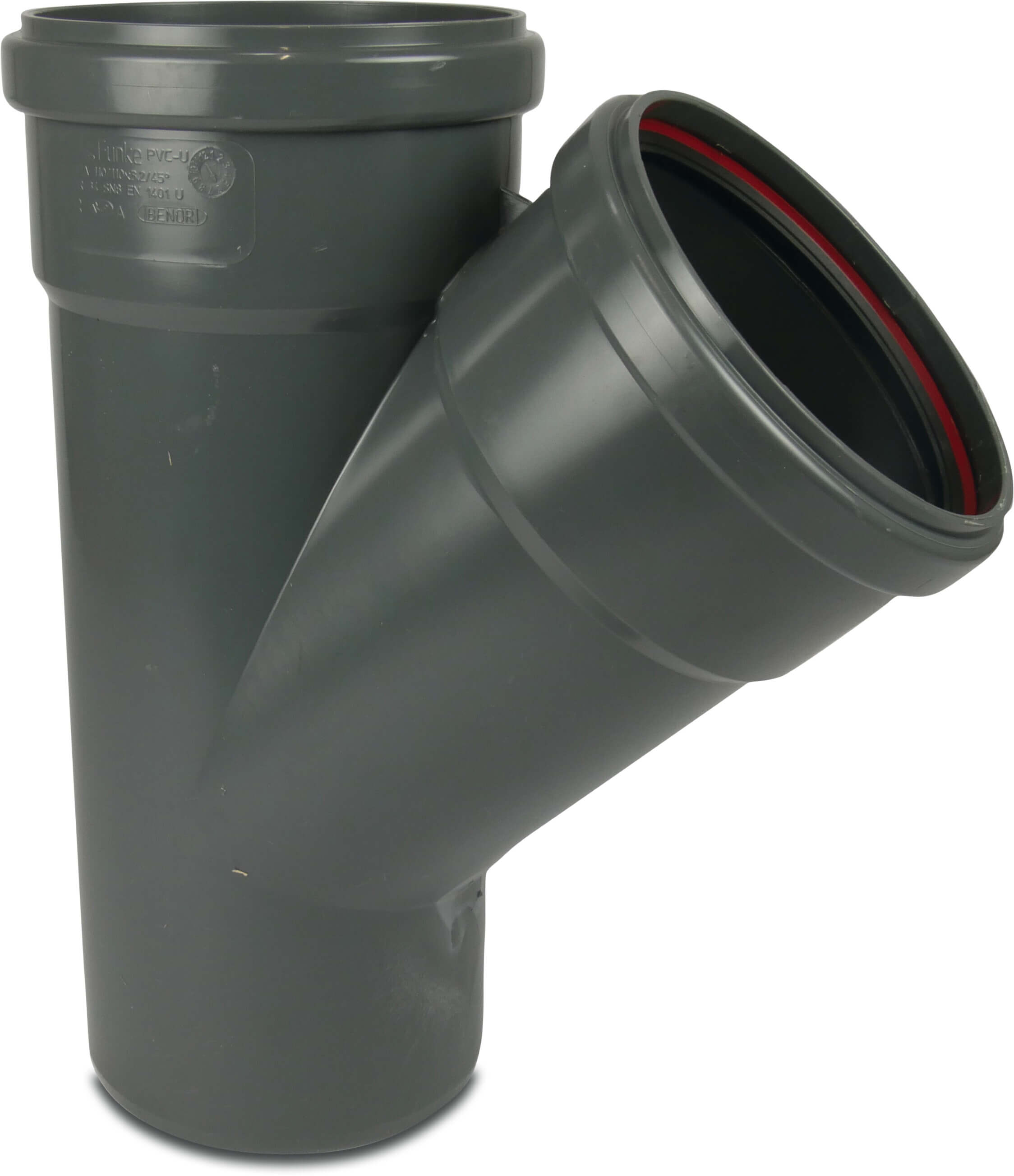 T-Stück 45° PVC-U 110 mm SN4 Steckmuffe x Steckmuffe x Stutzen Grau KOMO/BENOR
