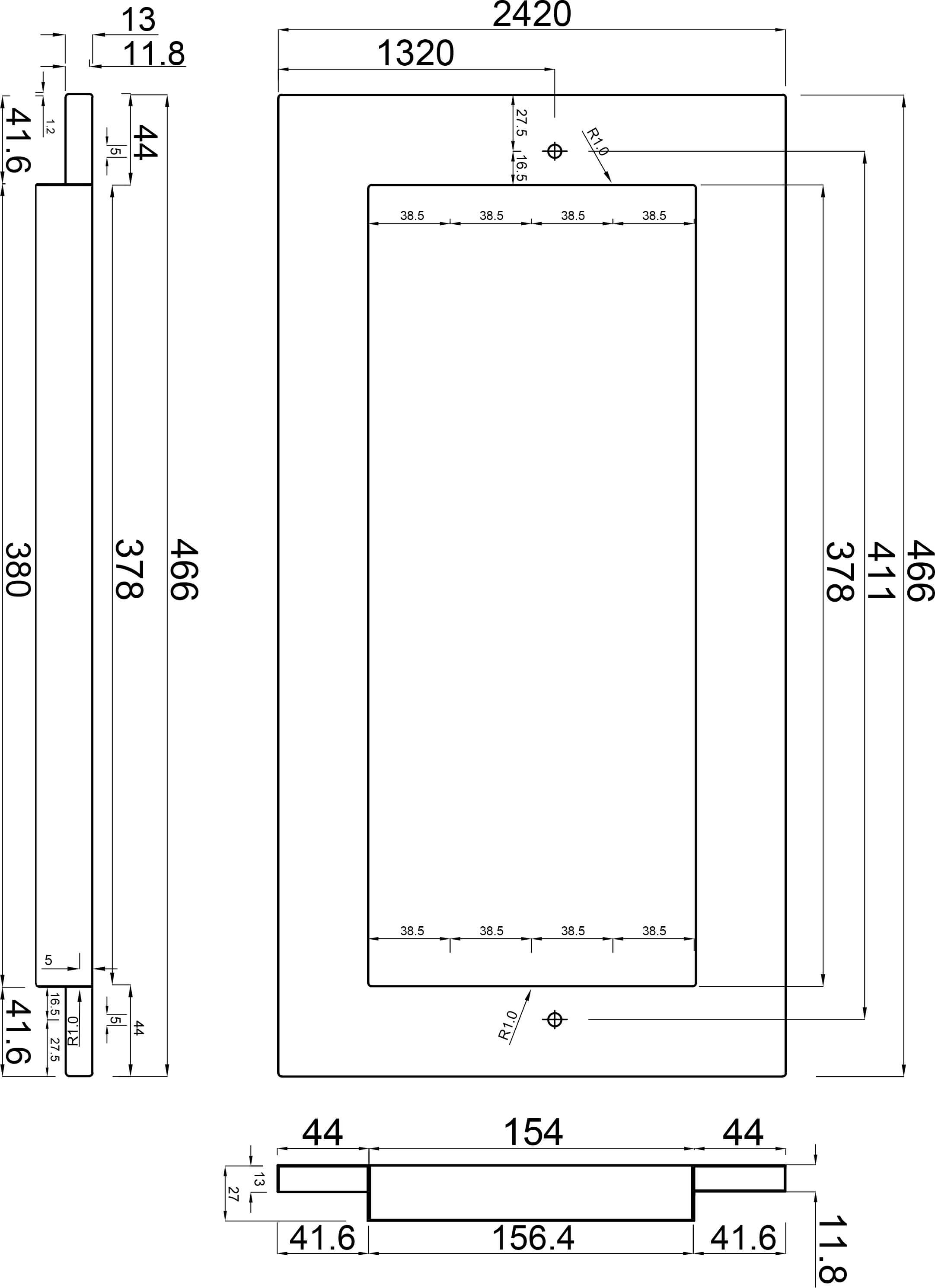 Ocean Opzetstuk RVS 316 242 mm x 466 mm RVS grote schaal type Standard with enlargement