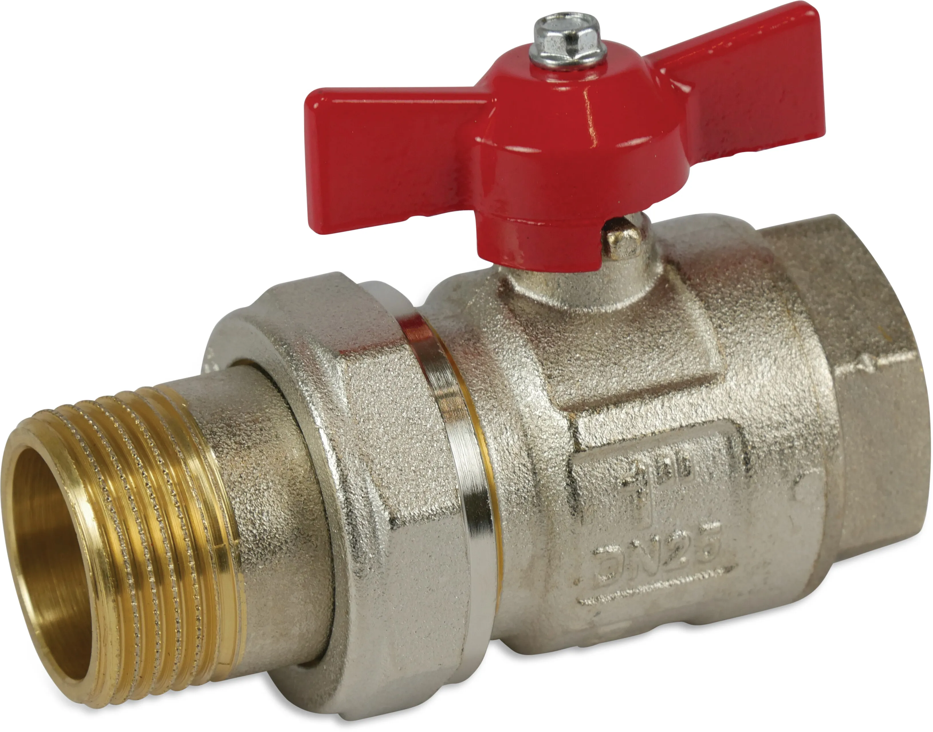 Kugelhahn Messing Vernickelt 1" Innengewinde x Überwurfmutter AG 50bar Typ 098 S1