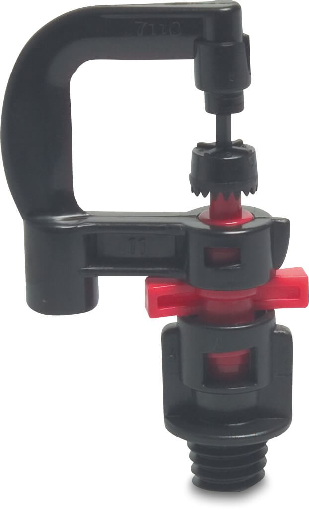 NaanDanJain Micro sprinkler plastic 3/8WW male thread 1,1 mm 360° red type Hadar 7110, extra range spray insert