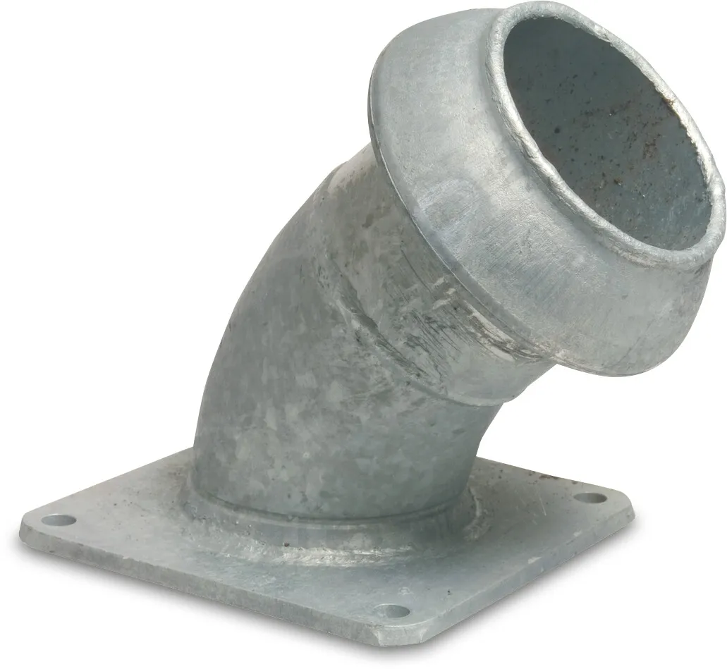 Bøjning 45° stål galvaniseret 159 mm x 6" han-del Perrot x firkantet flange type Perrot