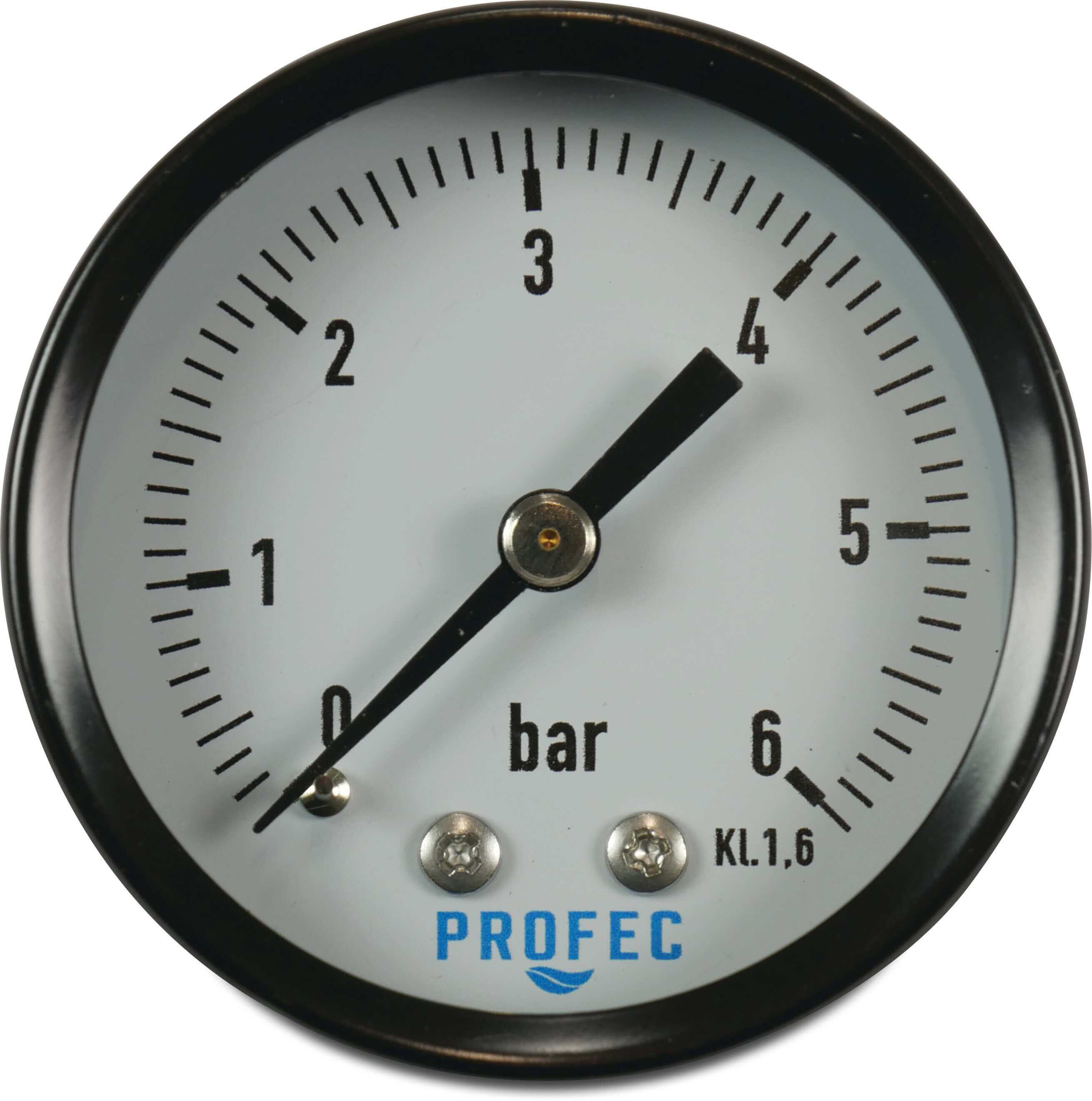 Profec Manometer 50 mm udvendig gevind 0 - 10bar sort type tør bagside tilslutning 1/4"
