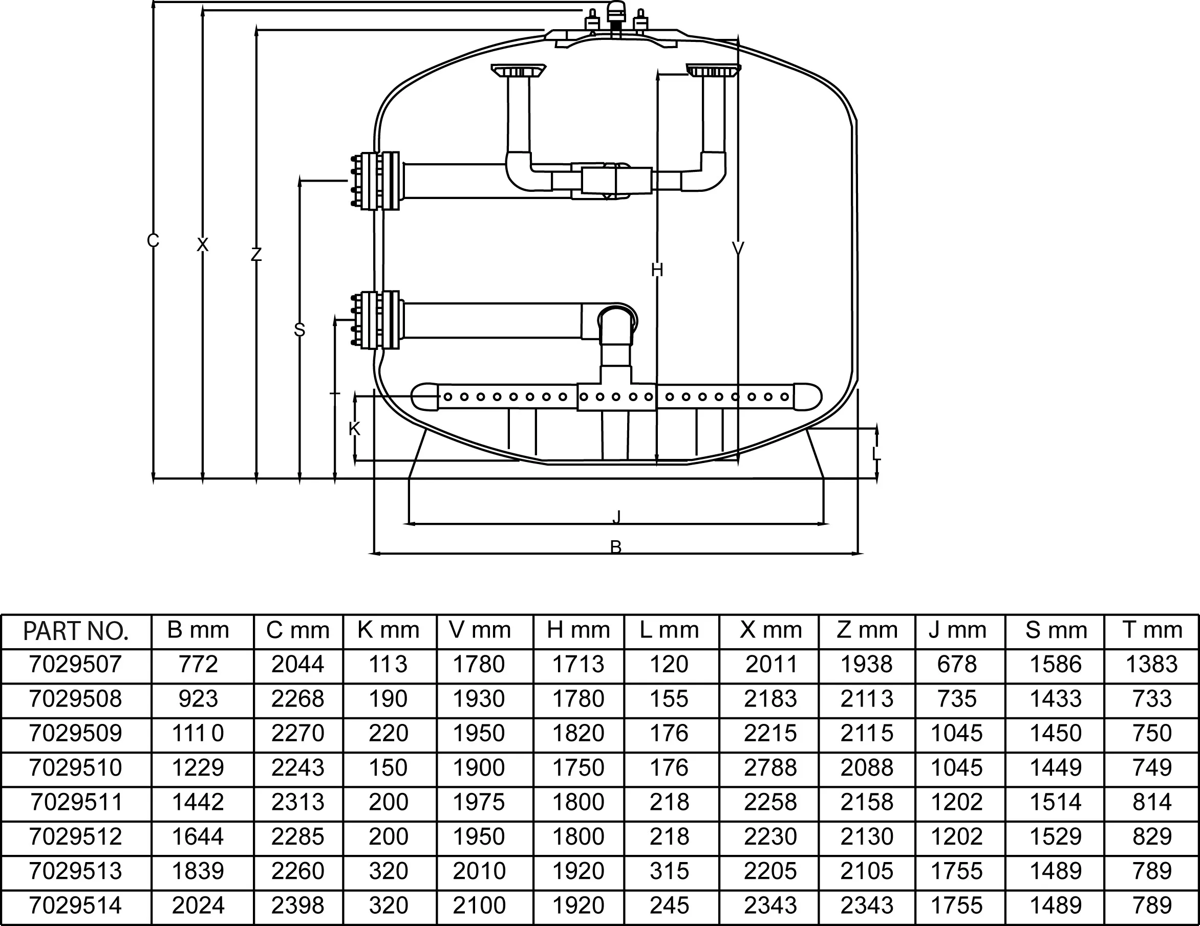 Waterco Commercial sand filter fibreglass 3"/90mm flange 4bar type SMDD900