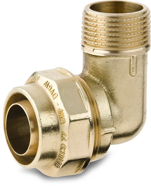 Beulco Adaptor elbow 90° brass 50 mm x 1 1/2" compression x male thread SDR9 10bar KIWA type 7730