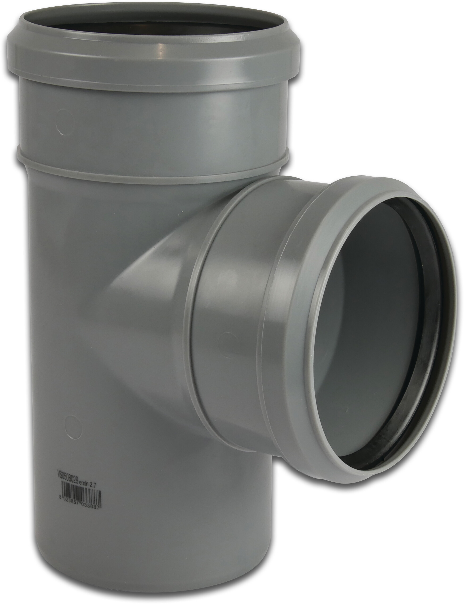 T-stuk 87° PP 75 mm manchet x manchet x spie grijs L1