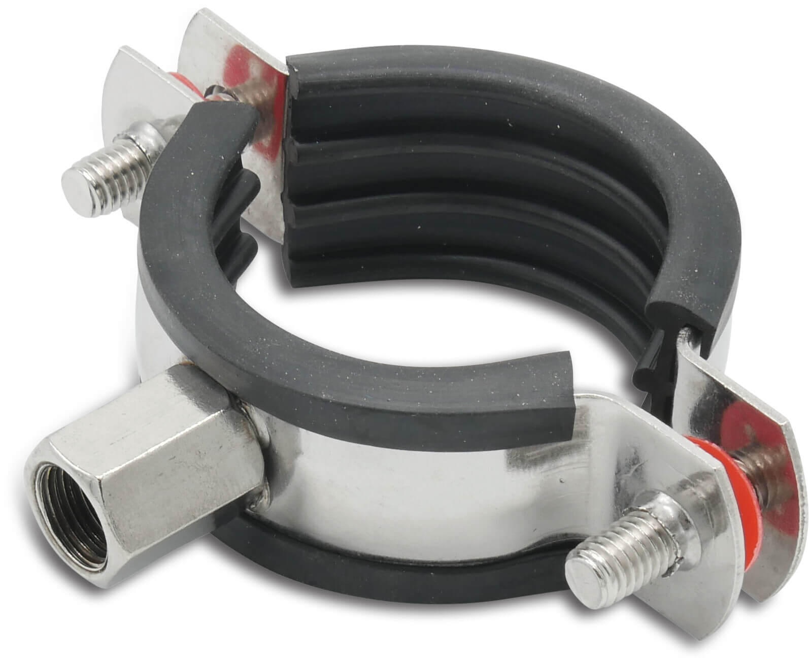 Rörbeslag rostfritt stål 304 40-43 mm x M8/M10 invändig gänga type 2-delad