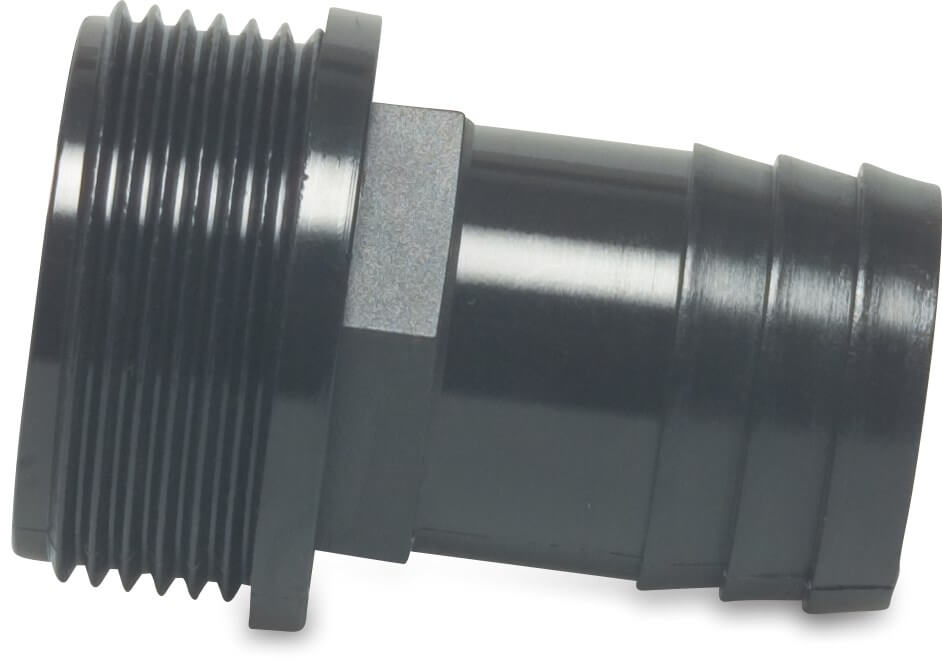 Hose tail adaptor PP 1/2" x 9 mm male thread x hose tail 6bar black type rec