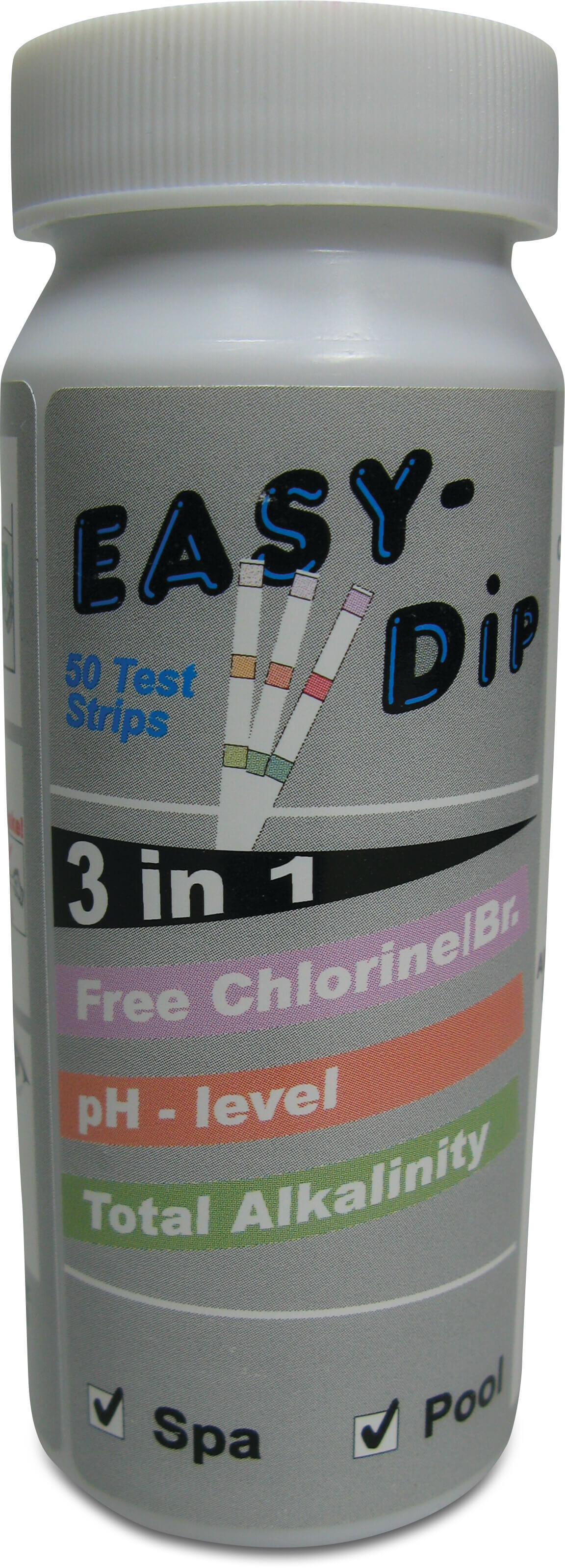 Pool-I.D. 3-i-1 test strips til måling af pH, aktiv ilt (O2/MPS) og alkalinitetsværdier. 50 stk
