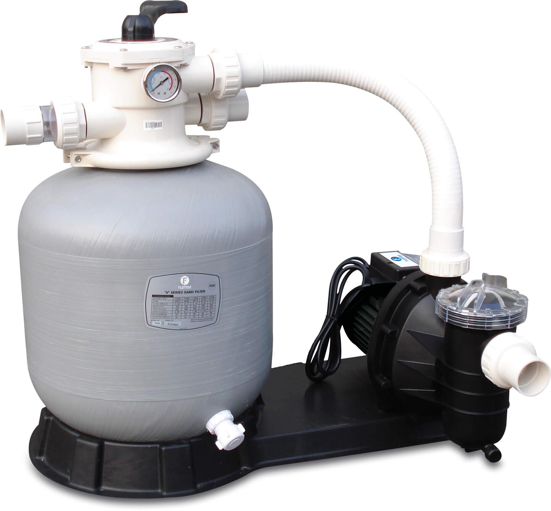 Flotide Filtersatz PE/Polyester glasfaserverstärkt 50 mm / 1 1/2" Metrisch/Imperial Klebemuffe 2,5bar 230VAC Grau Typ FSF500 mit RCD Stecker