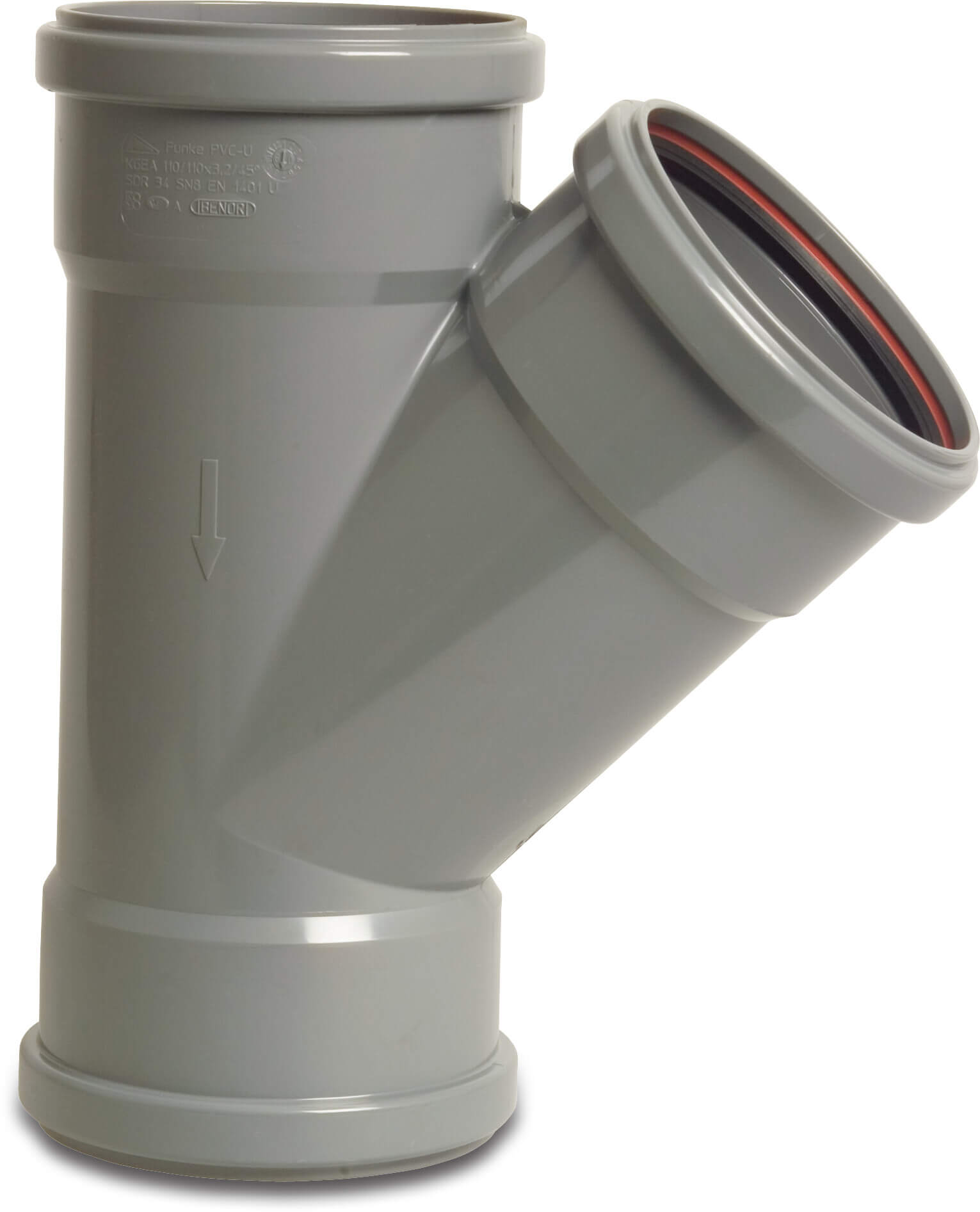 T-Stück 45° PVC-U 110 mm SN4 Steckmuffe Grau KOMO/BENOR