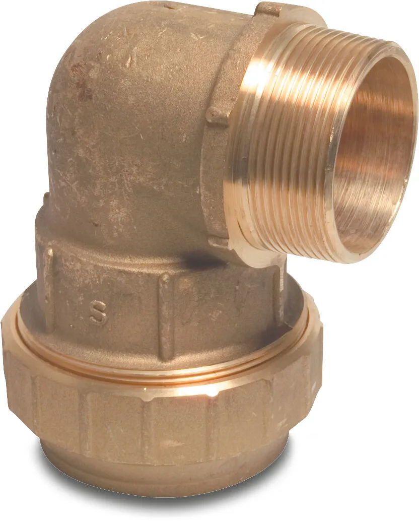 Coude à 90° laiton 32 mm x 1" à serrer x filetage mâle 16bar DVGW S1