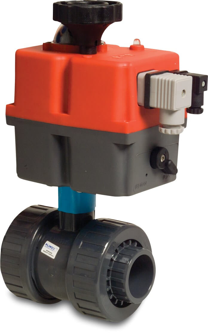 Profec Ball valve PVC-U 75 mm glue socket 10bar 24-240VAC/VDC grey type Safe with Actuator