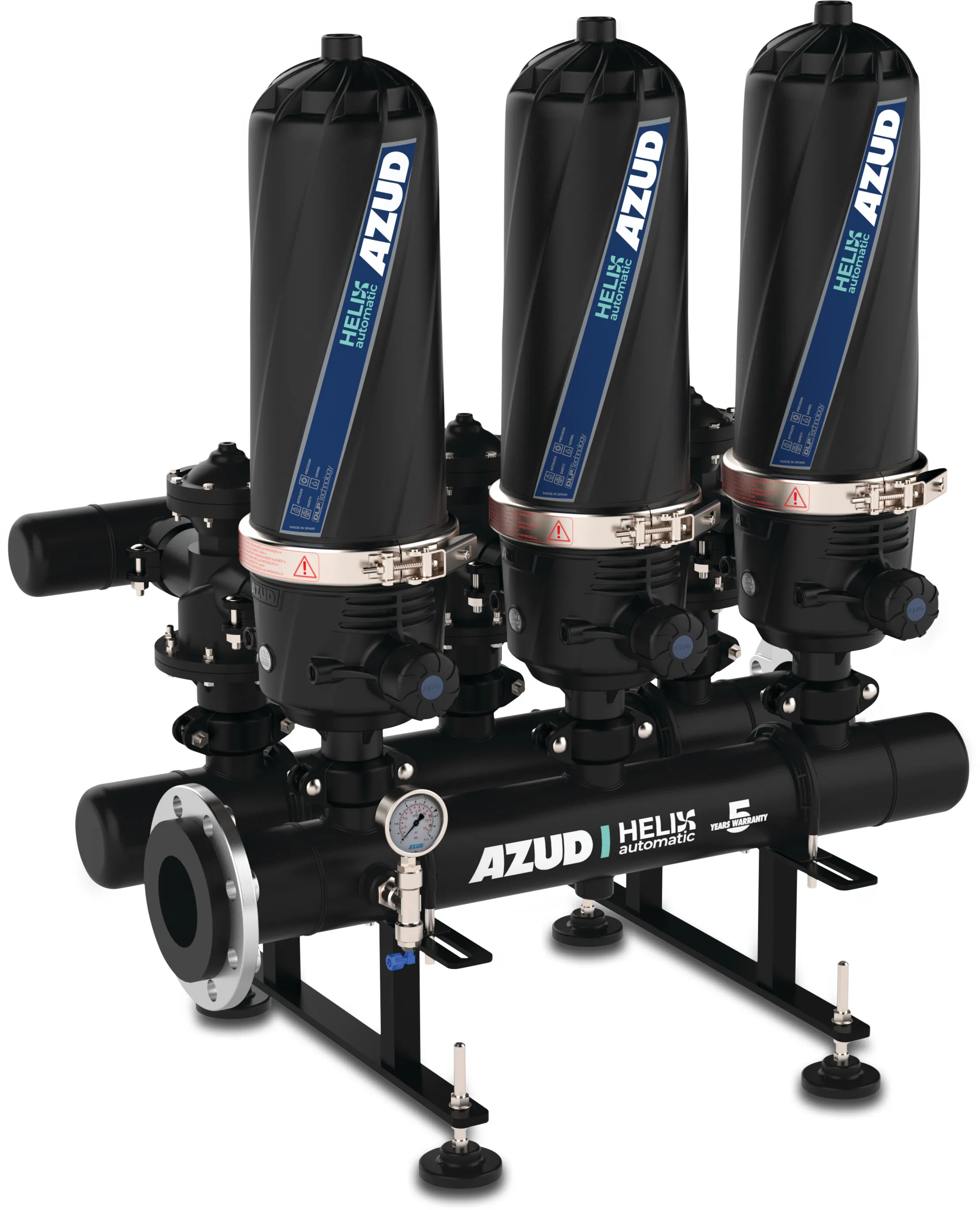 Azud Inline helix filter glasvezel versterkt nylon 3" flens 10bar 130micron disc zwart type 202/3FX DLP