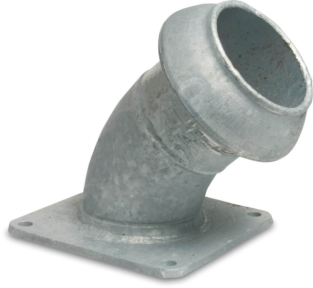 Quick coupler bend 45° steel galvanised 159 mm x 6" male part Perrot x square flange type Perrot