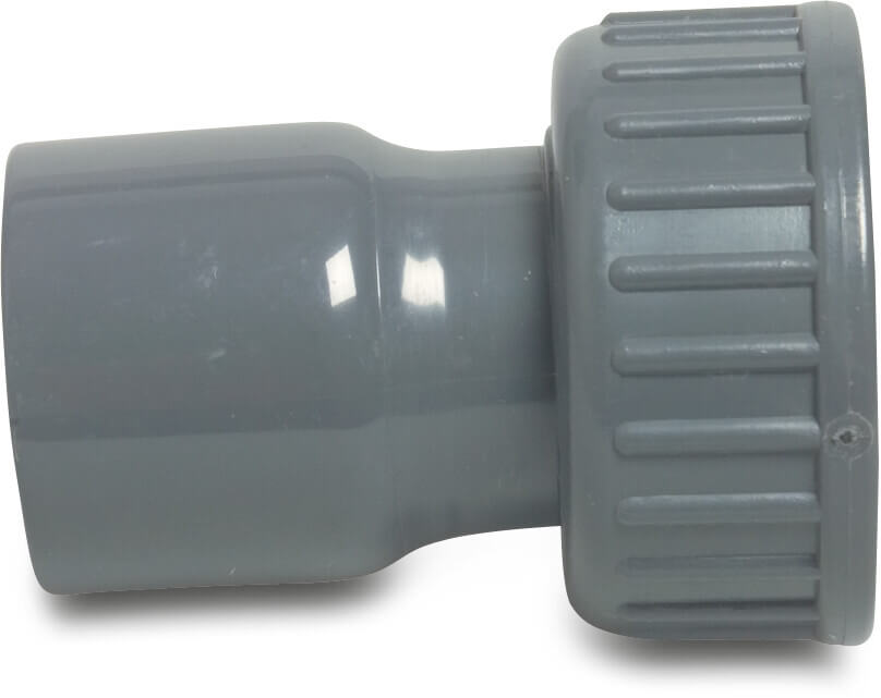 Profec 2/3 union coupler made from tubing PVC-U 16bar glue socket x female threaded nut grey