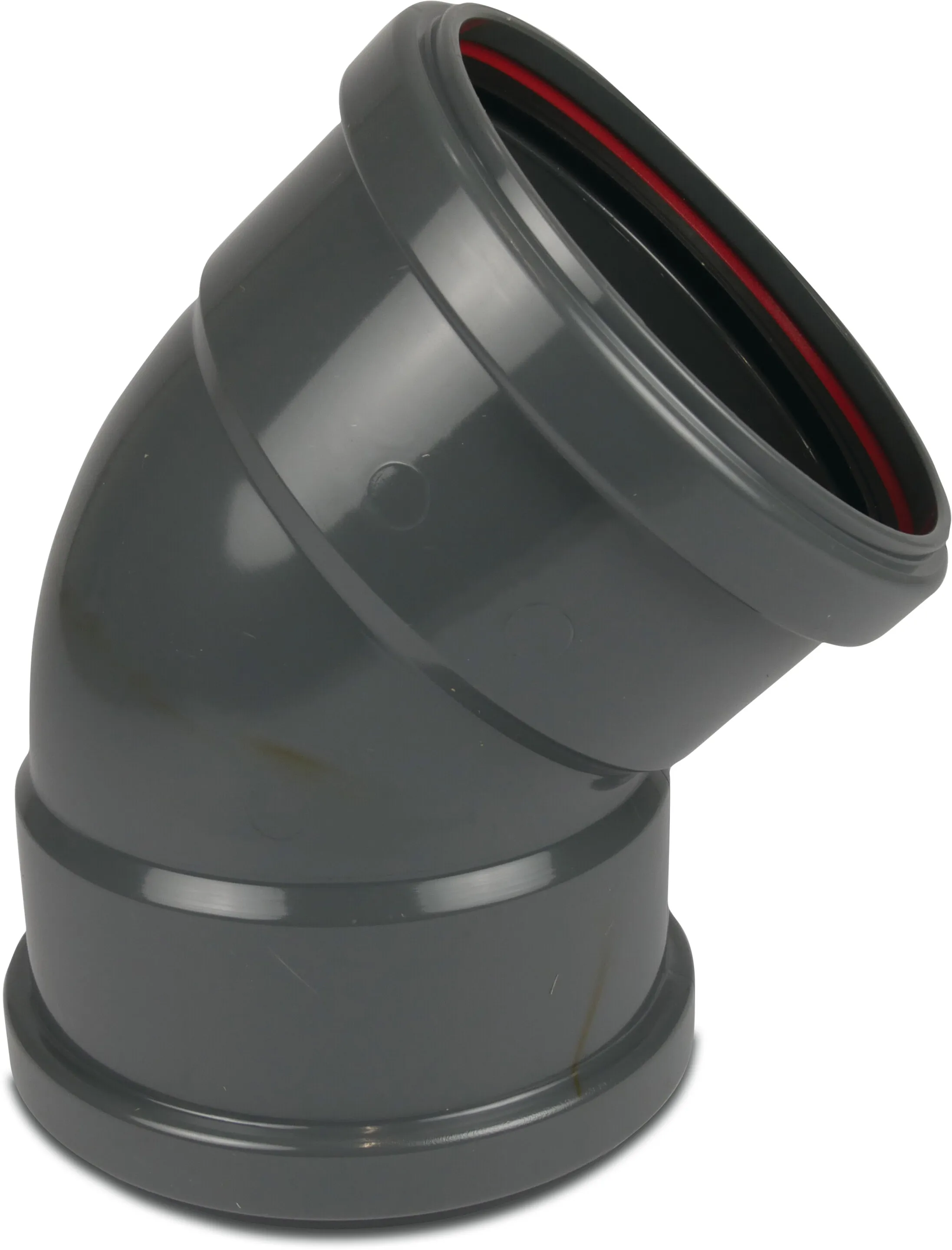 Drainage bend 45° PVC-U 160 mm SN8 ring seal DN150 grey KOMO/BENOR short