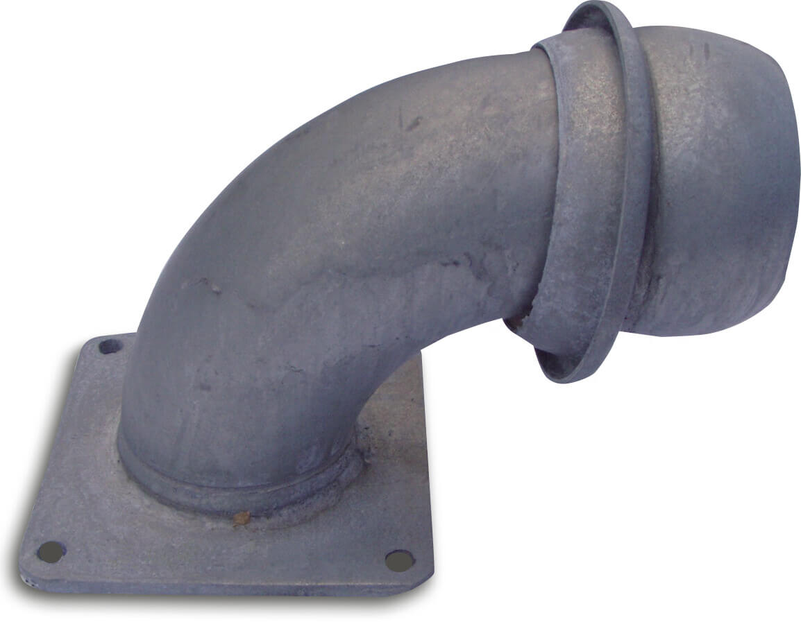 Bogen 90° Stahl Verzinkt 120 mm x 4" V-Teil Italienisch x Quadratflansch Typ Italienisch