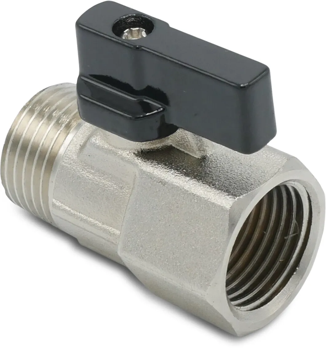 Profec Mini-Kugelhahn Messing Vernickelt 1/8" Innengewinde x Außengewinde 15bar Typ Forged