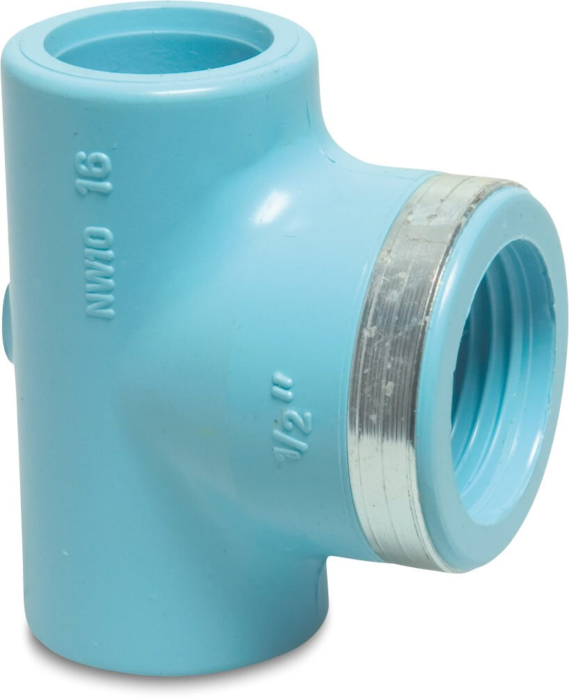 T-piece 90° PVR 20 mm x 1/2" x 20 mm glue socket x female thread x glue socket 12,5bar blue type reinforced