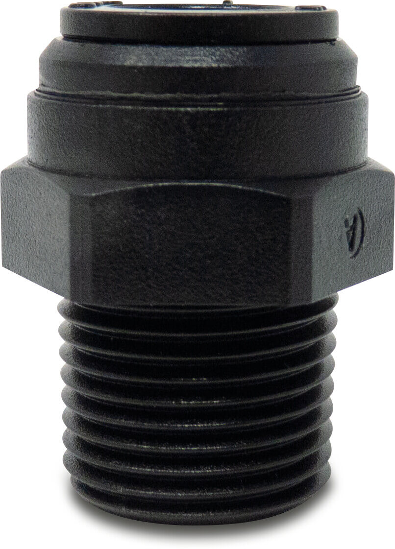 Übergangsverbinder POM 10 mm x 1/2" Einsteck x Außengewinde 16bar Schwarz WRAS Typ Aquaspeed