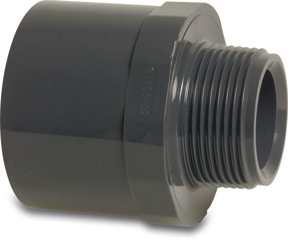 Profec Übergangsnippel PVC-U 50/63 mm x 2" Klebemuffe/Klebestutzen x Außengewinde 10bar Grau