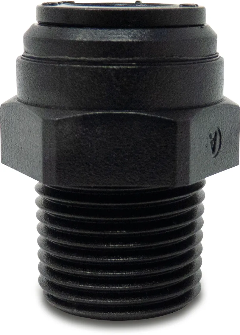 Adaptor bush long POM 12 mm x 1/2" push-in x male thread NPT 14bar black WRAS type Aquaspeed