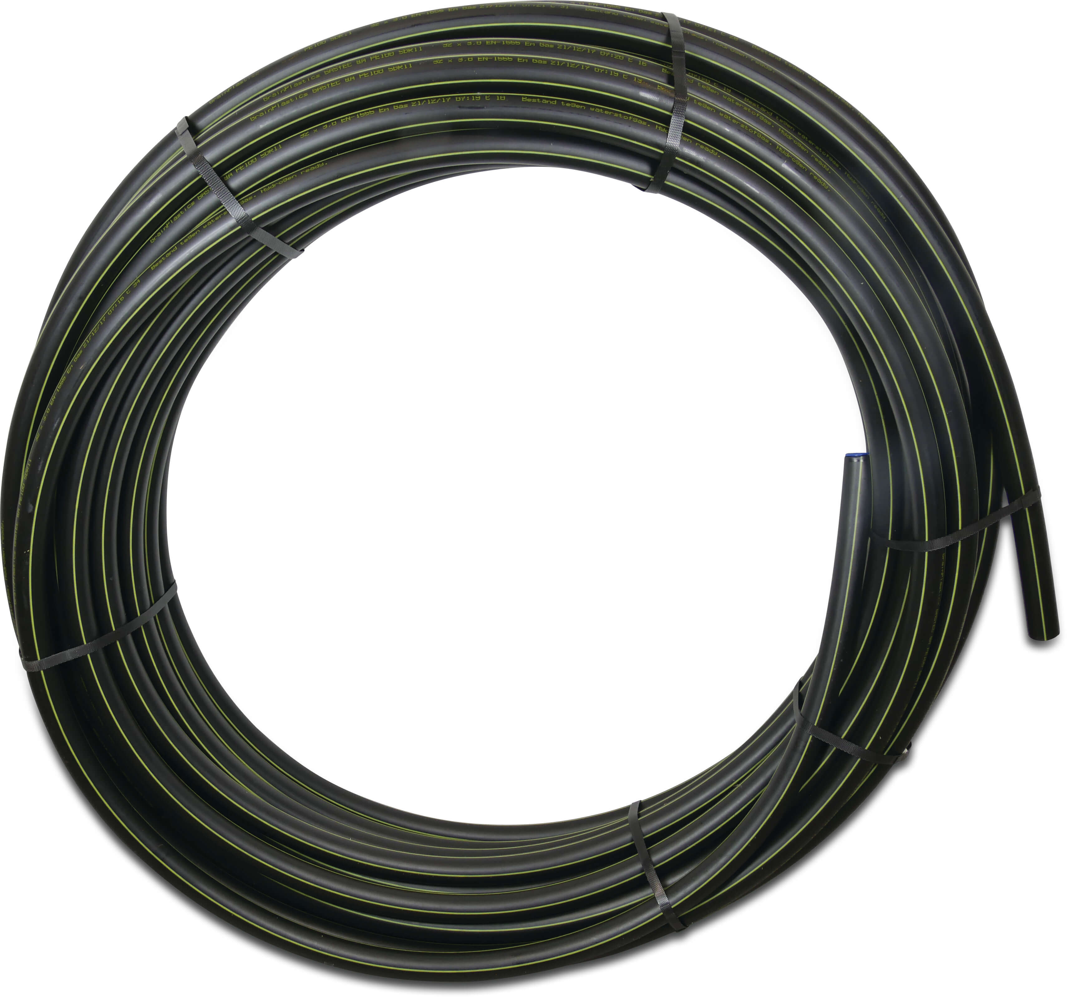 Druckrohr PE100 25 mm x 3,0 mm Glatt SDR11 8bar Schwarz/Gelb 50m GASTEC