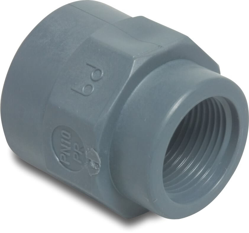 Reducer socket PP 3/4" x 1/2" female thread 10bar grey