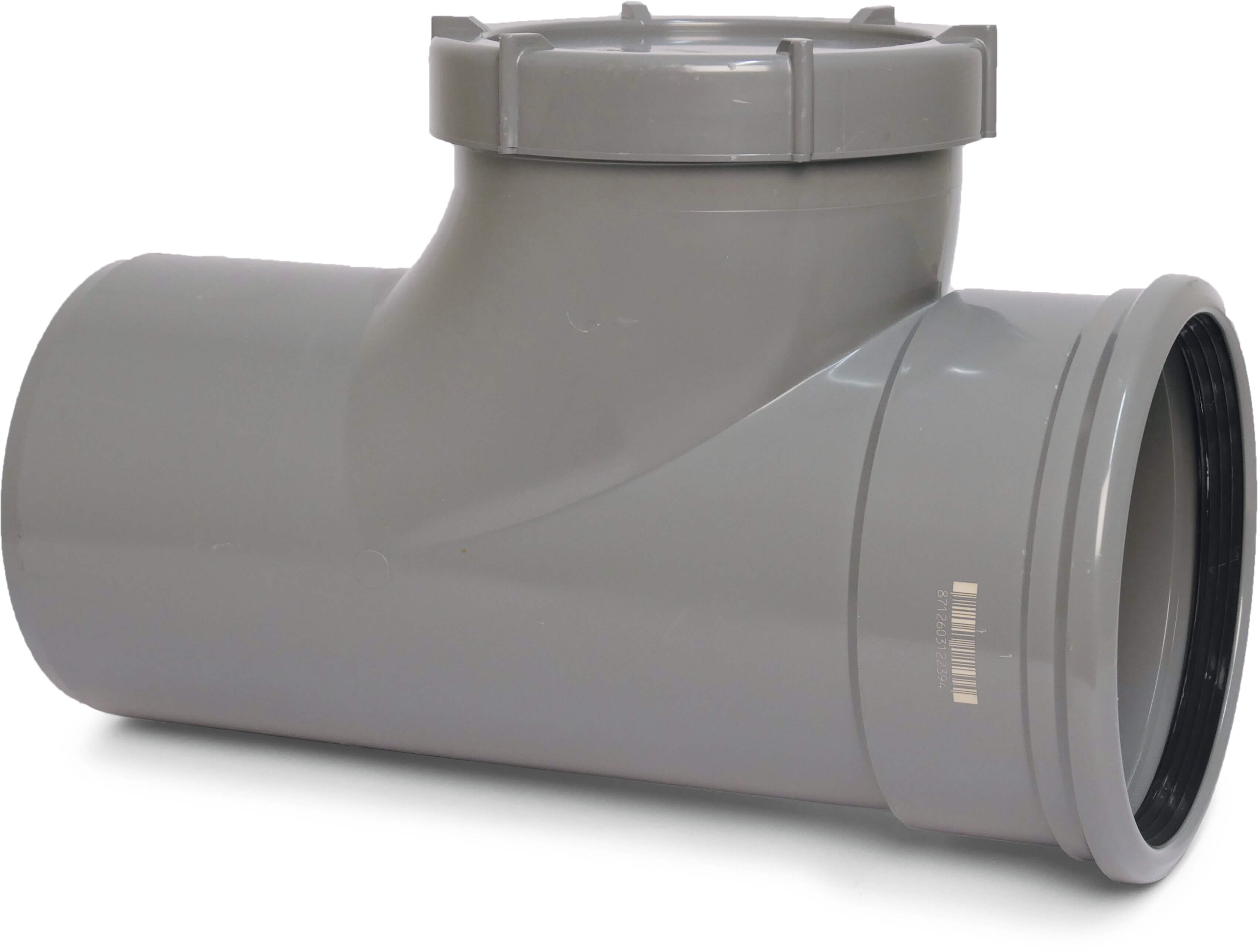 Drainage T-piece for inspection PVC-U 160 mm SN4 ring seal x spigot DN150 grey KOMO/BENOR
