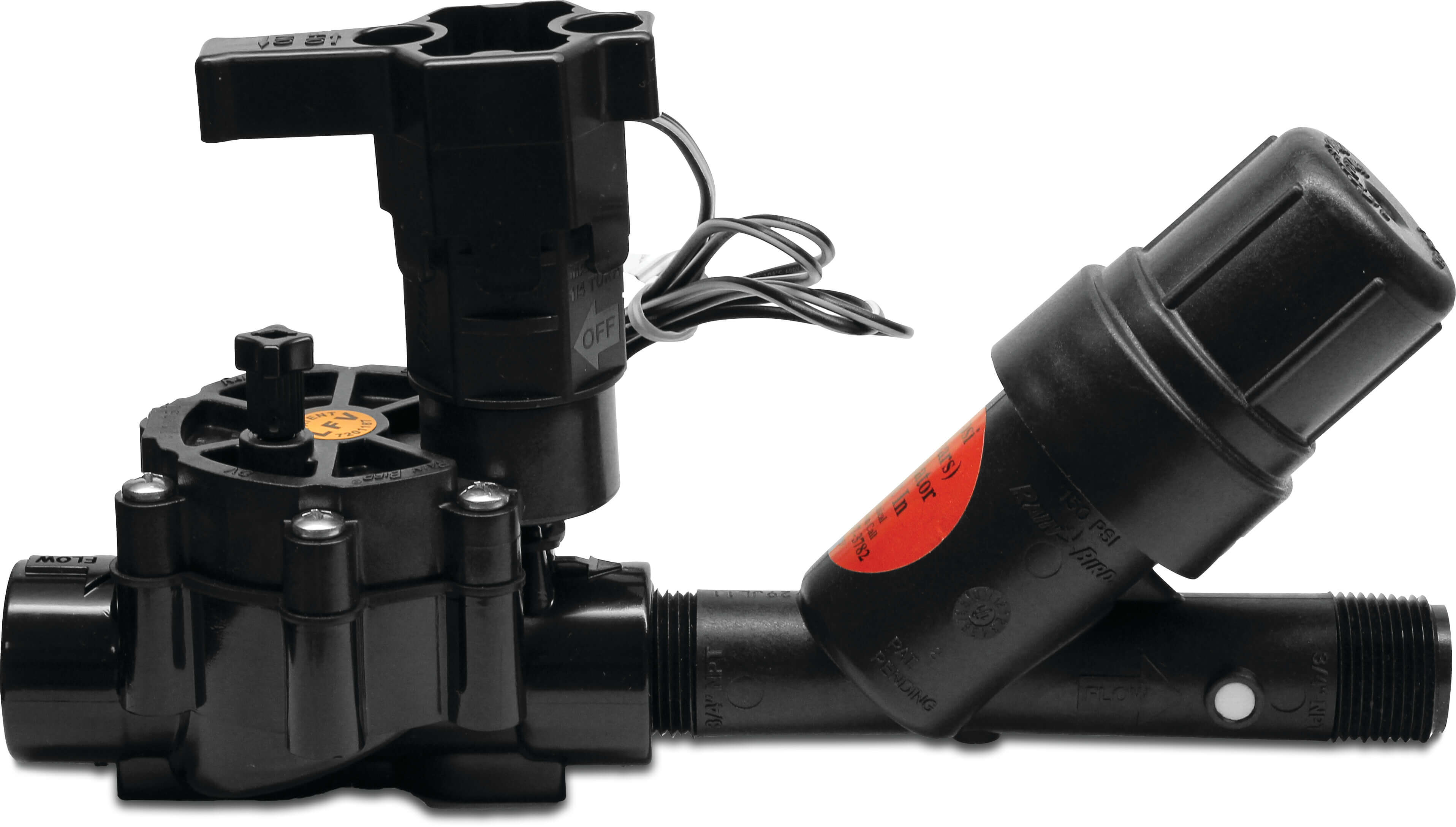 Rain Bird Magnetventil mit Druckminderer-Filterkombination, RBY glasfaserverstärktes Nylon 1" Innengewinde x Außengewinde 10bar 75micron Edelstahl Schwarz Typ XCZ-100 Druckregulierter Filter