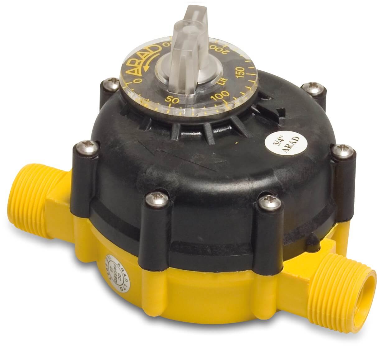 Arad Water meter plastic 3/4" male thread 10bar 0 - 0,25m³ yellow/black