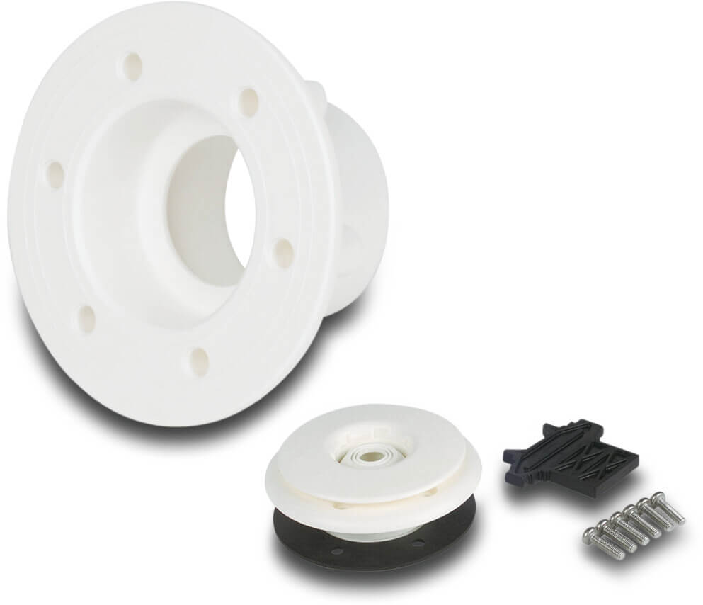 Ocean Inlet fitting ABS 2" x 50/63 mm male thread x glue socket/glue spigot white stainless steel inserts A4 type Standard with ss M5 thread